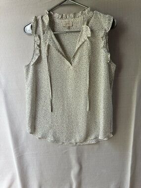 LOFT Cream Sleeveless Dot Tie-Neck Blouse